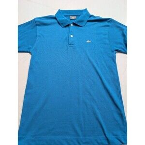 Vintage Lacoste Men Soft Cotton Teal Short Sleeve Silver Logo Polo Shirt Medium